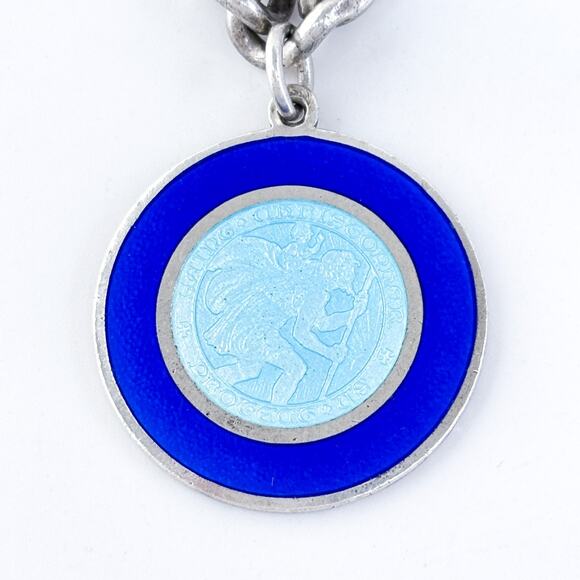 Vintage Sterling Silver 925 Blue St. Christopher Medal Charm Bracelet 7.5" - Picture 3 of 7